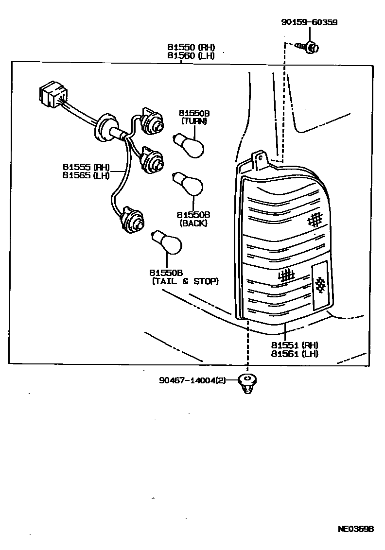 Toyota COROLLA 后组合灯 EPC diagram — NE0369B