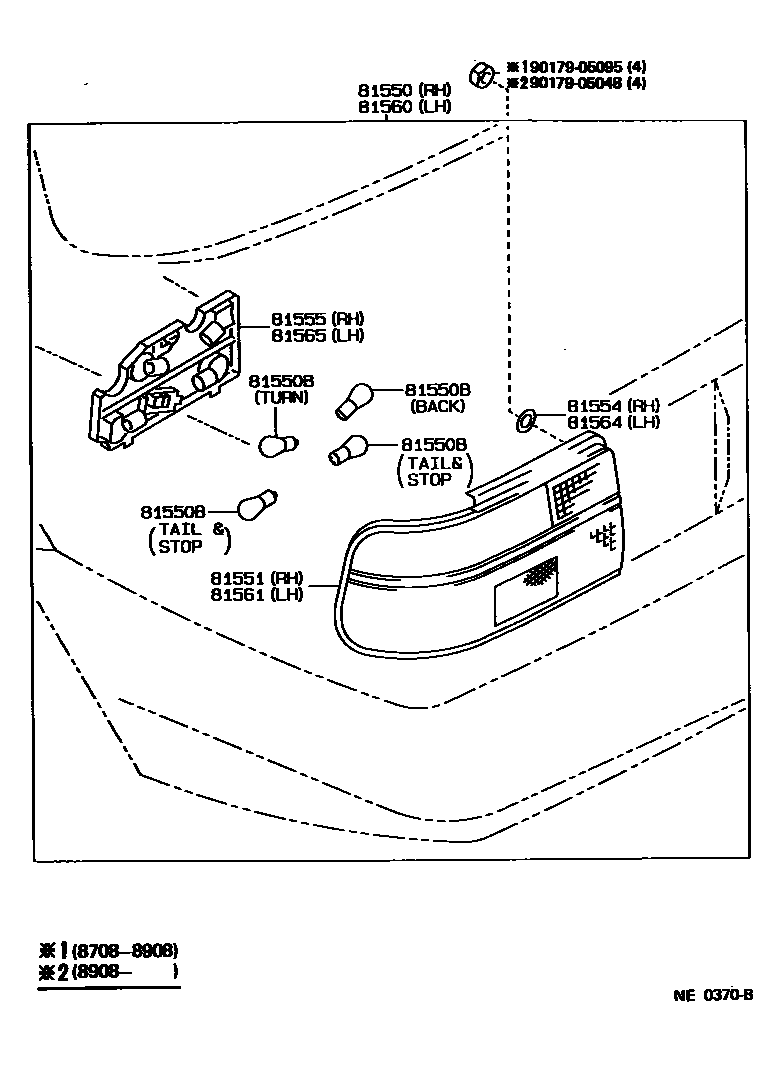 Toyota COROLLA 后组合灯 EPC diagram — NE0370B