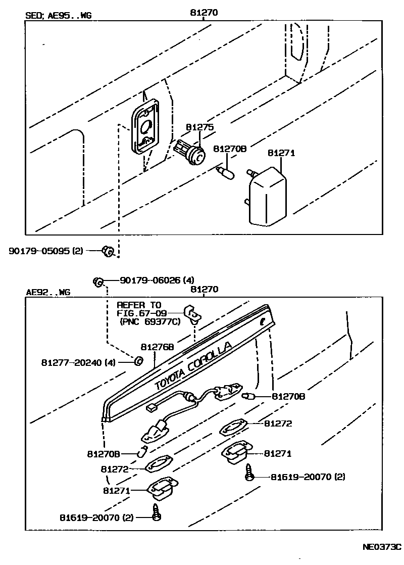 Toyota COROLLA 后牌照灯 EPC diagram — NE0373C