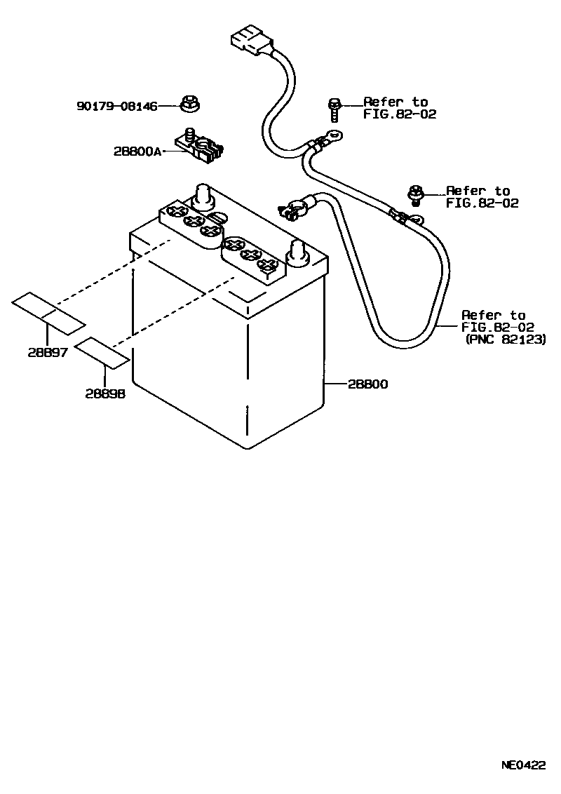 Toyota COROLLA 蓄电池和蓄电池电缆 EPC diagram — NE0422