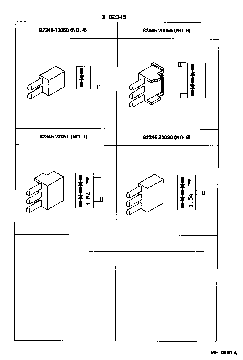 Toyota COROLLA 线束和卡夹 EPC diagram — ME0890A
