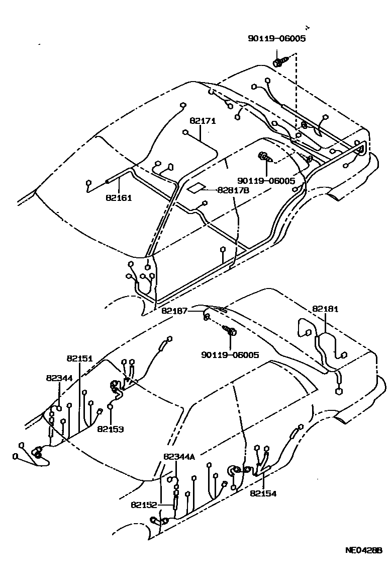 Toyota COROLLA 线束和卡夹 EPC diagram — NE0428B