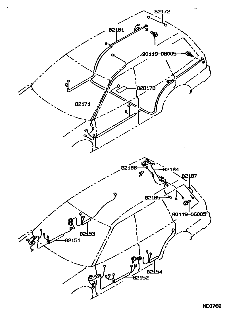 Toyota COROLLA 线束和卡夹 EPC diagram — NE0760