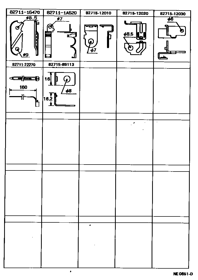 Toyota COROLLA 线束和卡夹 EPC diagram — NE0851D