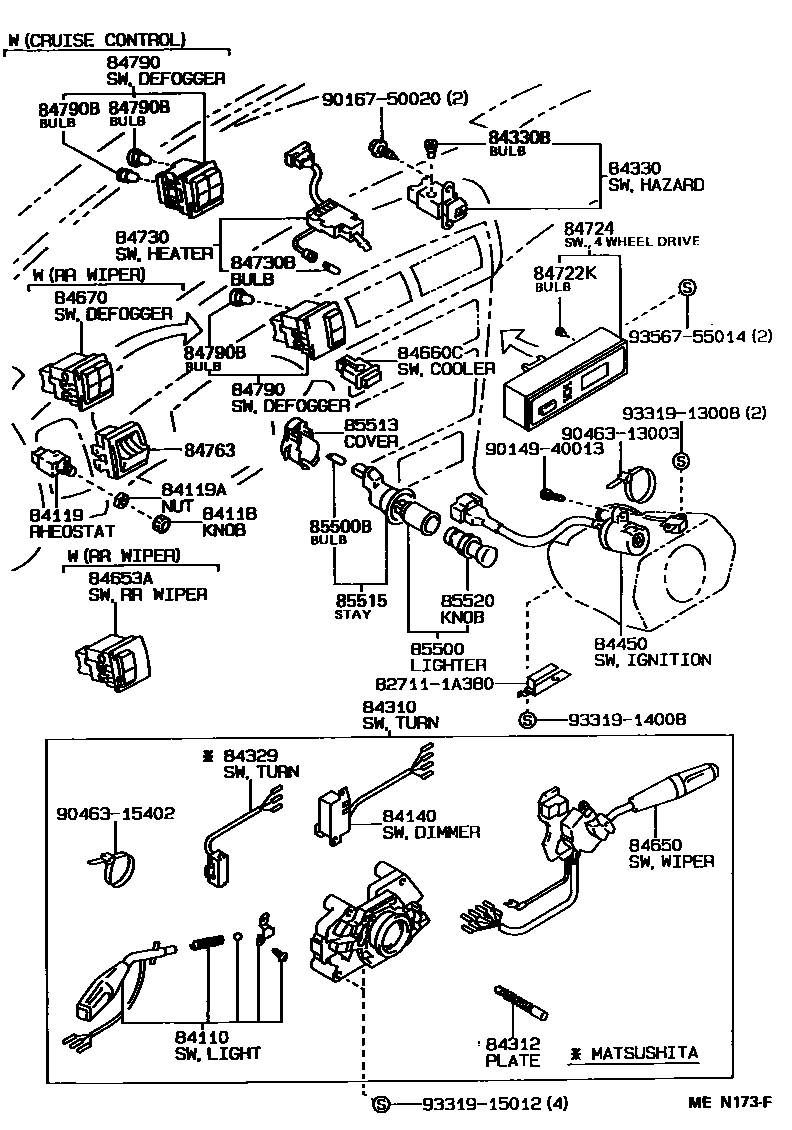 Toyota COROLLA 开关和继电器和ECU EPC diagram — MEN173F