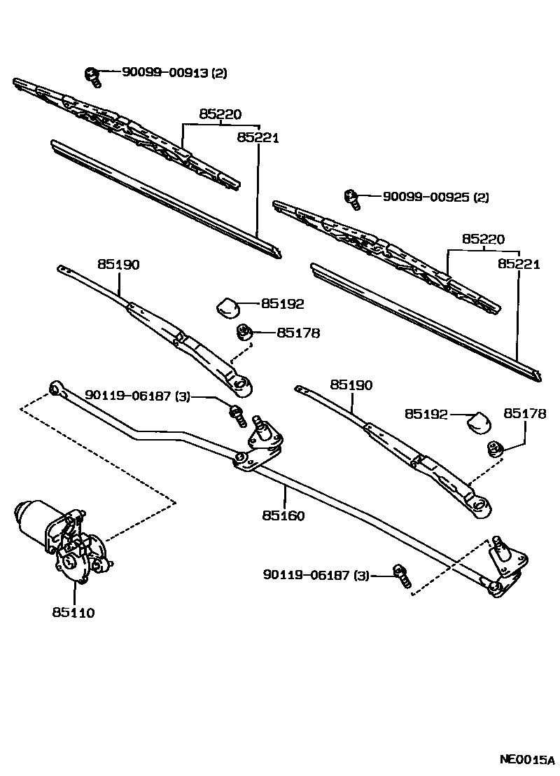 Toyota COROLLA 挡风玻璃刮水器 EPC diagram — NE0015A