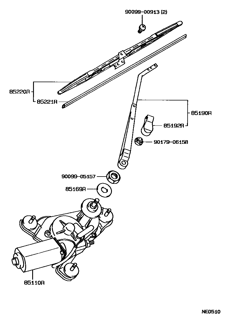 Toyota COROLLA 后刮水器 EPC diagram — NE0510