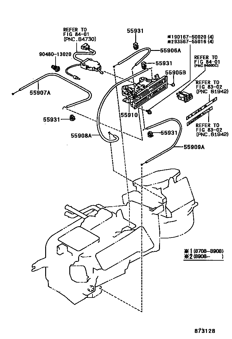 Toyota COROLLA 暖风和空调系统 - 控制器和风管 EPC diagram — 873128