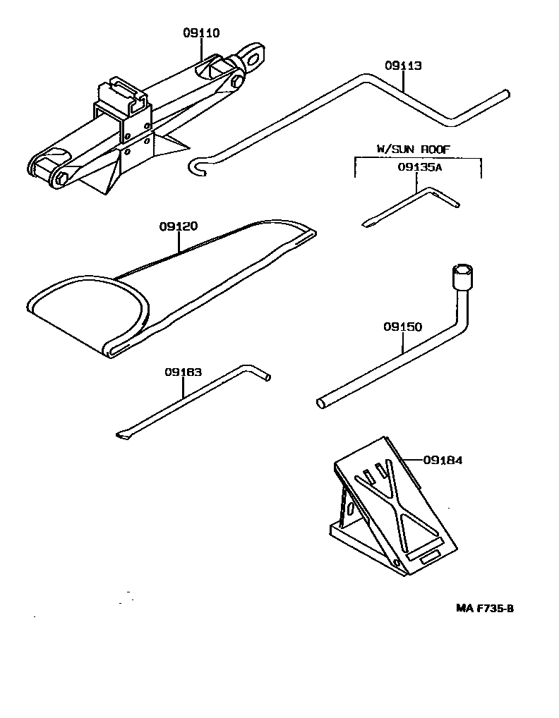 Toyota COROLLA Standard Tools EPC diagram — MAF735B