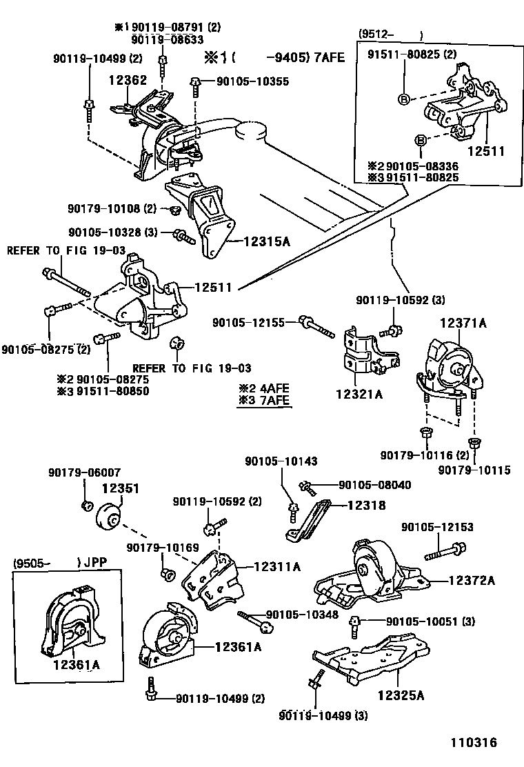 Toyota COROLLA Engine Mounting EPC diagram — 110316