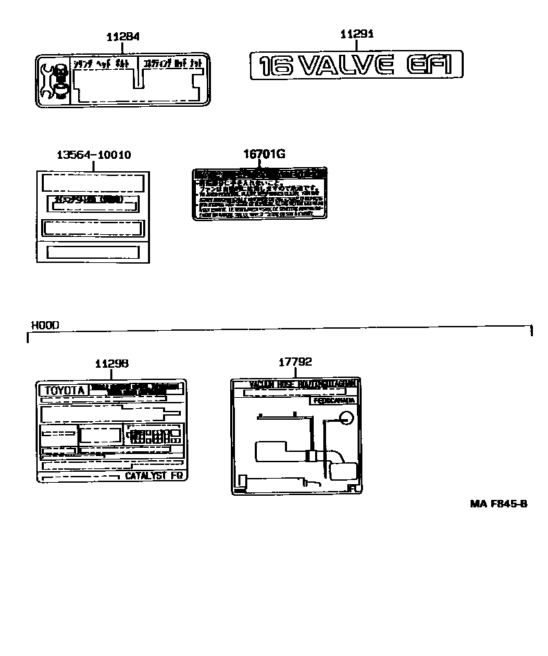 Toyota COROLLA 警示铭牌和名称铭牌(发动机) EPC diagram — MAF845B