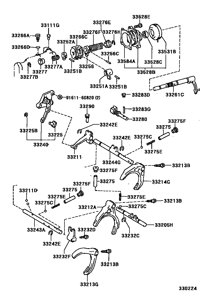 Toyota COROLLA 换档拨叉和换档杆轴(MTM) EPC diagram — 330224