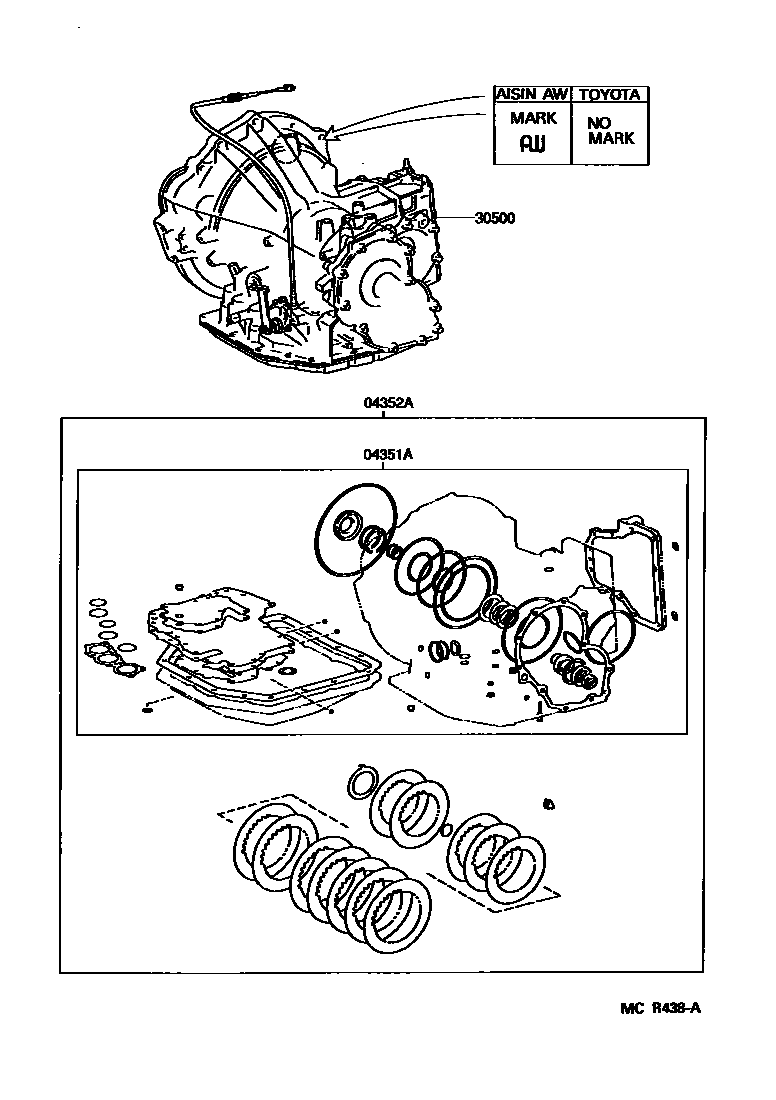 Toyota COROLLA 传动桥或变速器总成和衬垫组件(ATM) EPC diagram — MCR438A