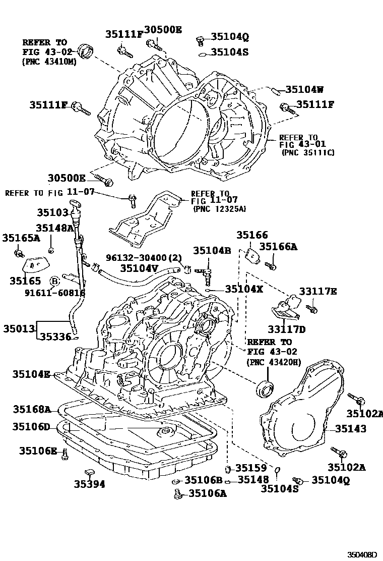 Toyota COROLLA 变速器壳和油底壳(ATM) EPC diagram — 350408D