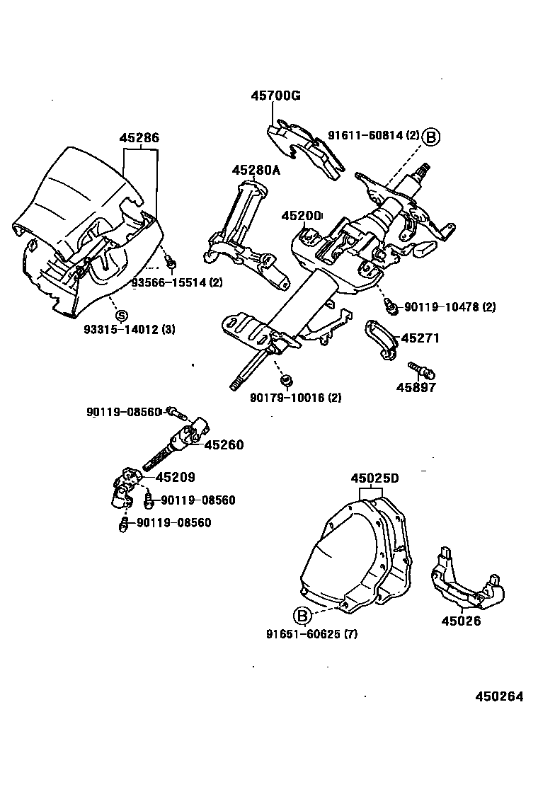 Toyota COROLLA Steering Column & Shaft EPC diagram — 450264