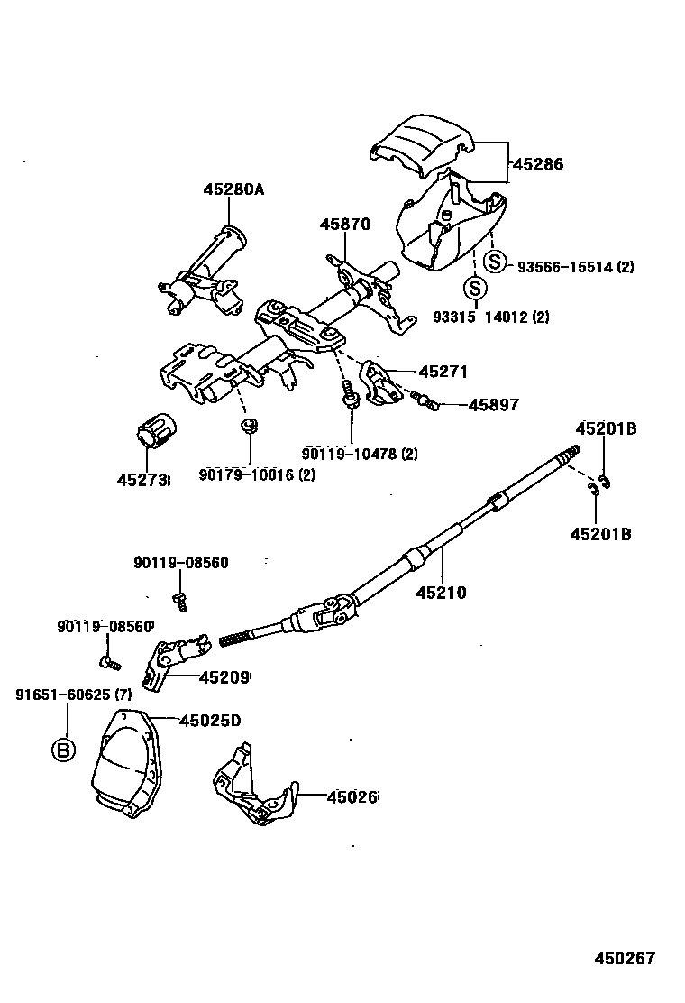 Toyota COROLLA Steering Column & Shaft EPC diagram — 450267