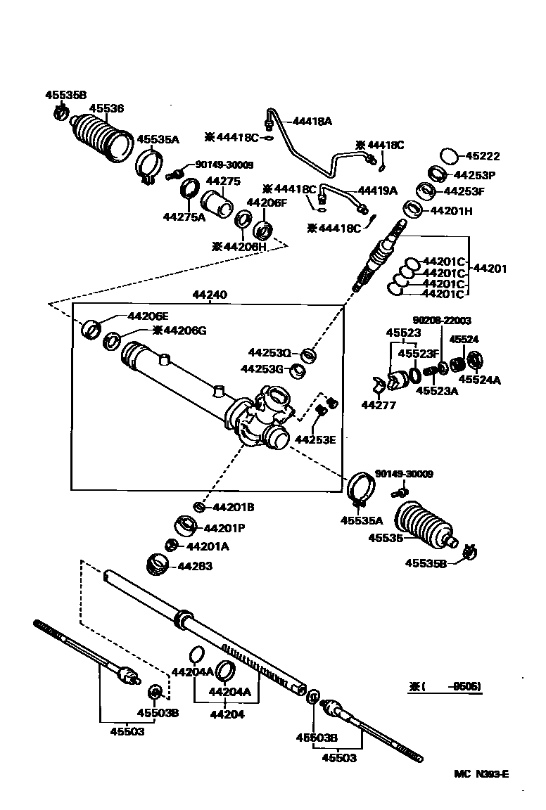 Toyota COROLLA 前转向齿轮和连杆 EPC diagram — MCN393E