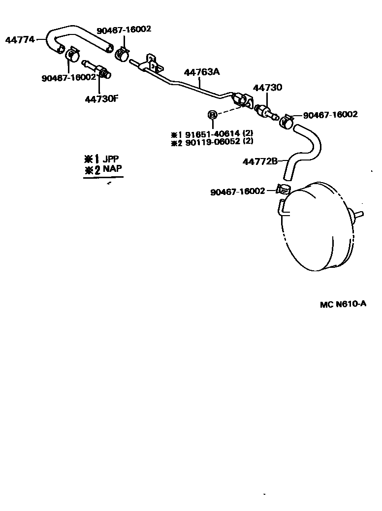 Toyota COROLLA 制动助力器和真空管 EPC diagram — MCN610A