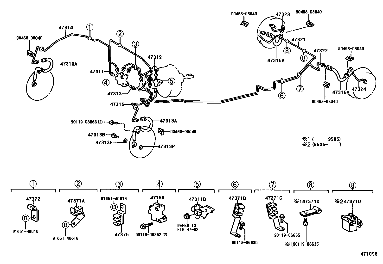 Toyota COROLLA 制动配管和卡箍 EPC diagram — 471095
