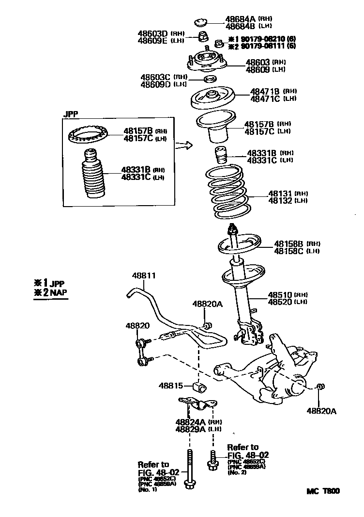 Toyota COROLLA Front Spring & Shock Absorber EPC diagram — MCT800