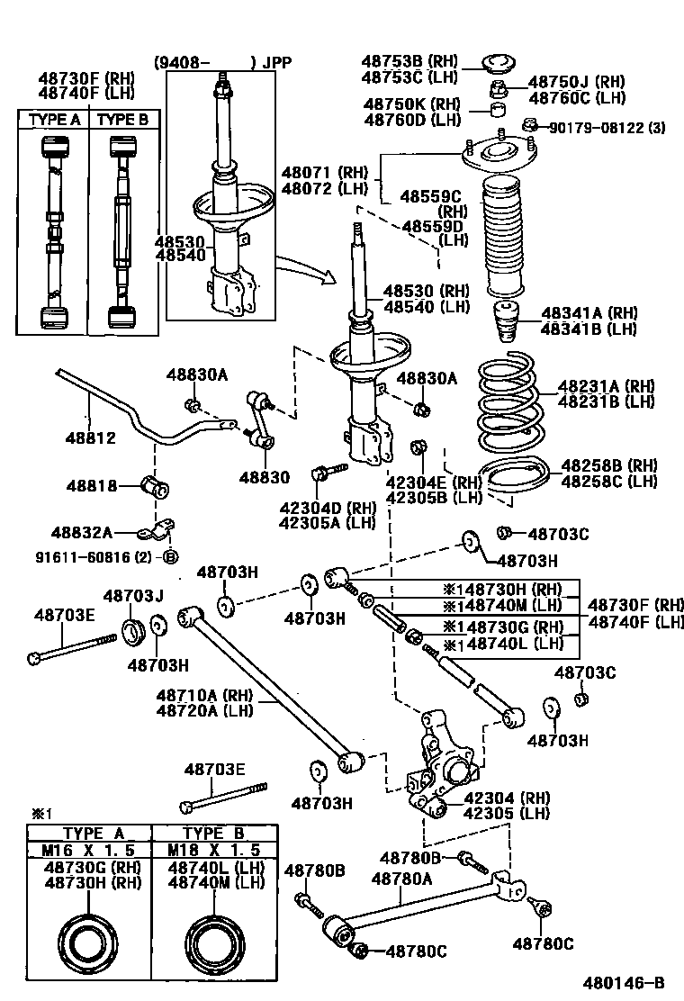 Toyota COROLLA Rear Spring & Shock Absorber EPC diagram — 480146B