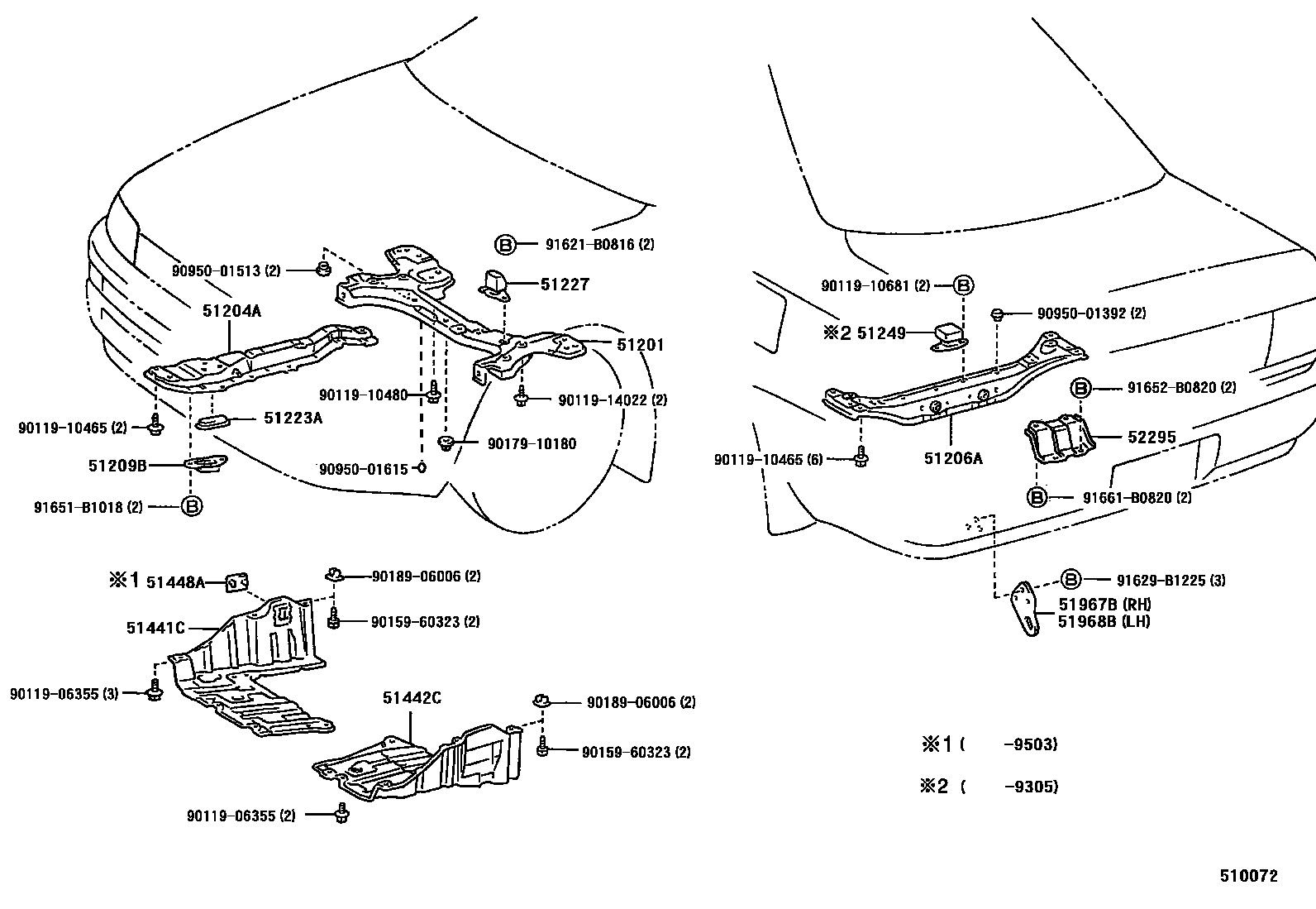Toyota COROLLA 悬架横梁和发动机底罩 EPC diagram — 510072