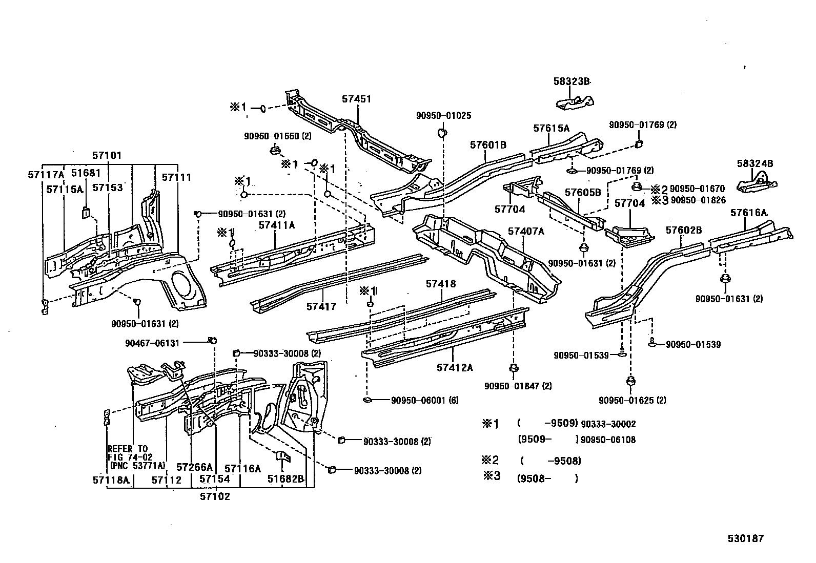 Toyota COROLLA Floor stringers EPC diagram — 530187