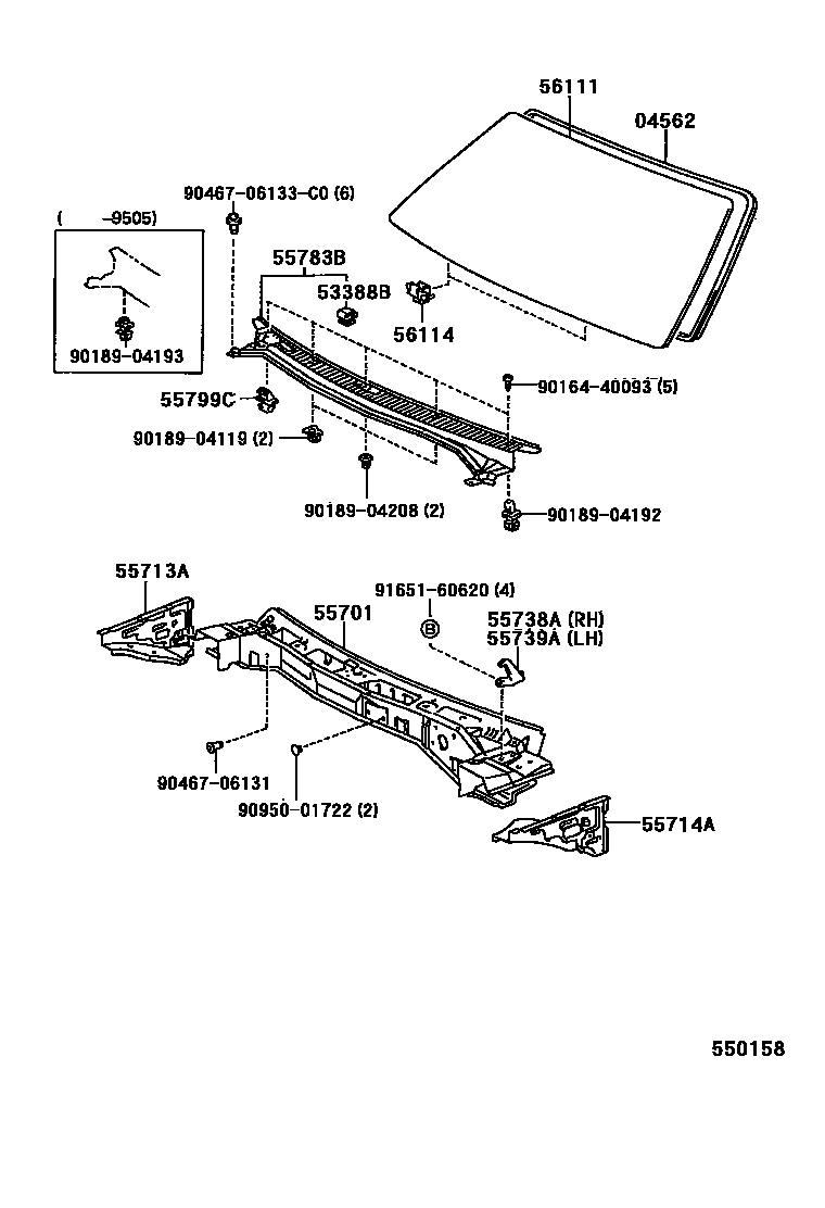 Toyota COROLLA 前围板和挡风玻璃 EPC diagram — 550158