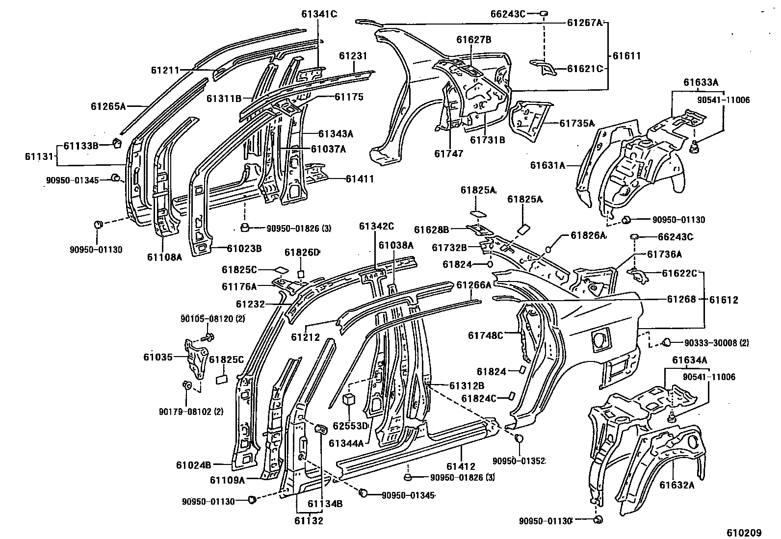 Toyota COROLLA 侧梁 EPC diagram — 610209