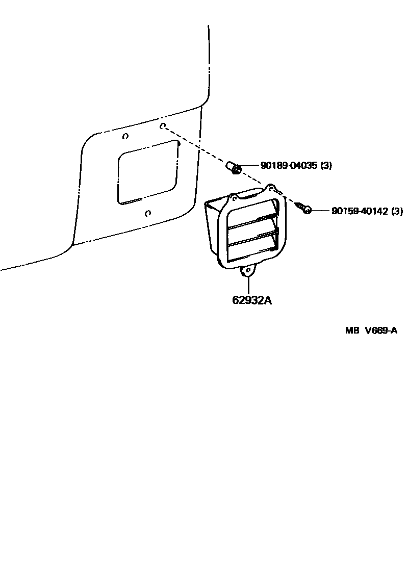 Toyota COROLLA 车侧通风装置 EPC diagram — MBV669A