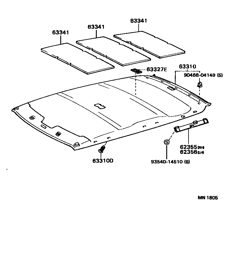 Toyota COROLLA 车顶内衬和消声垫 EPC diagram — MN1805