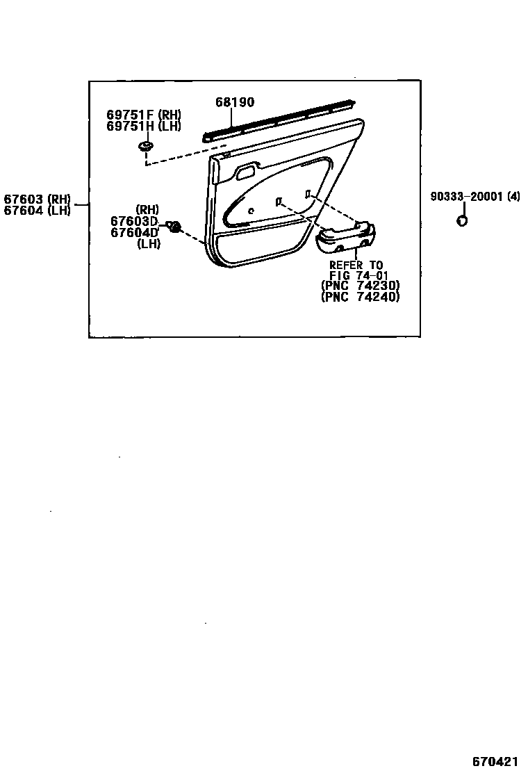 Toyota COROLLA 后门板和后门玻璃 EPC diagram — 670421