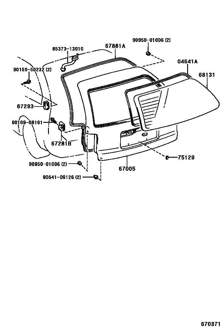 Toyota COROLLA 背门板和背门玻璃 EPC diagram — 670371