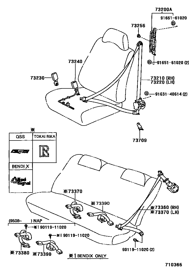 Toyota COROLLA 安全带和儿童保护座椅 EPC diagram — 710365