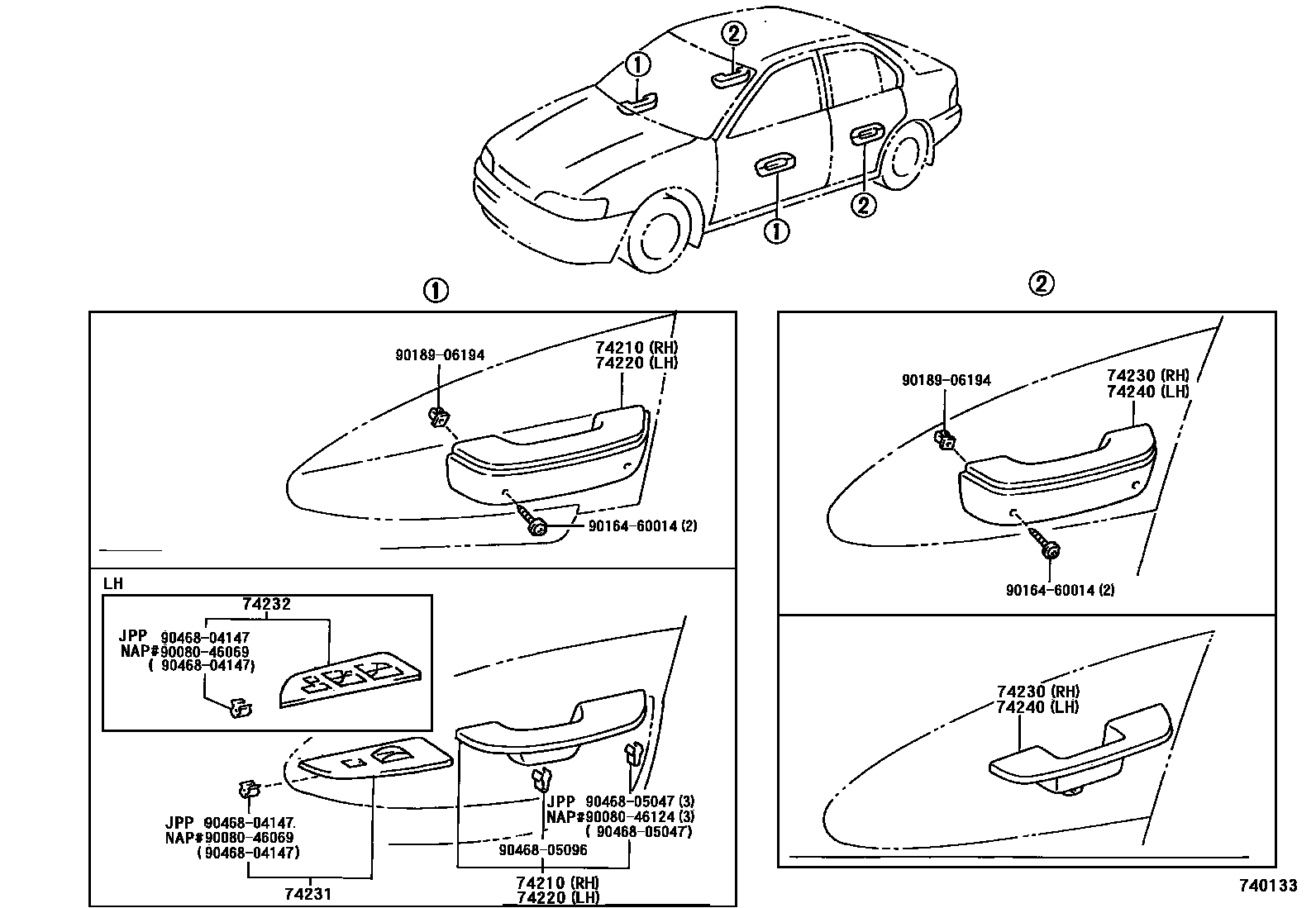 Toyota COROLLA 扶手和遮阳板 EPC diagram — 740133