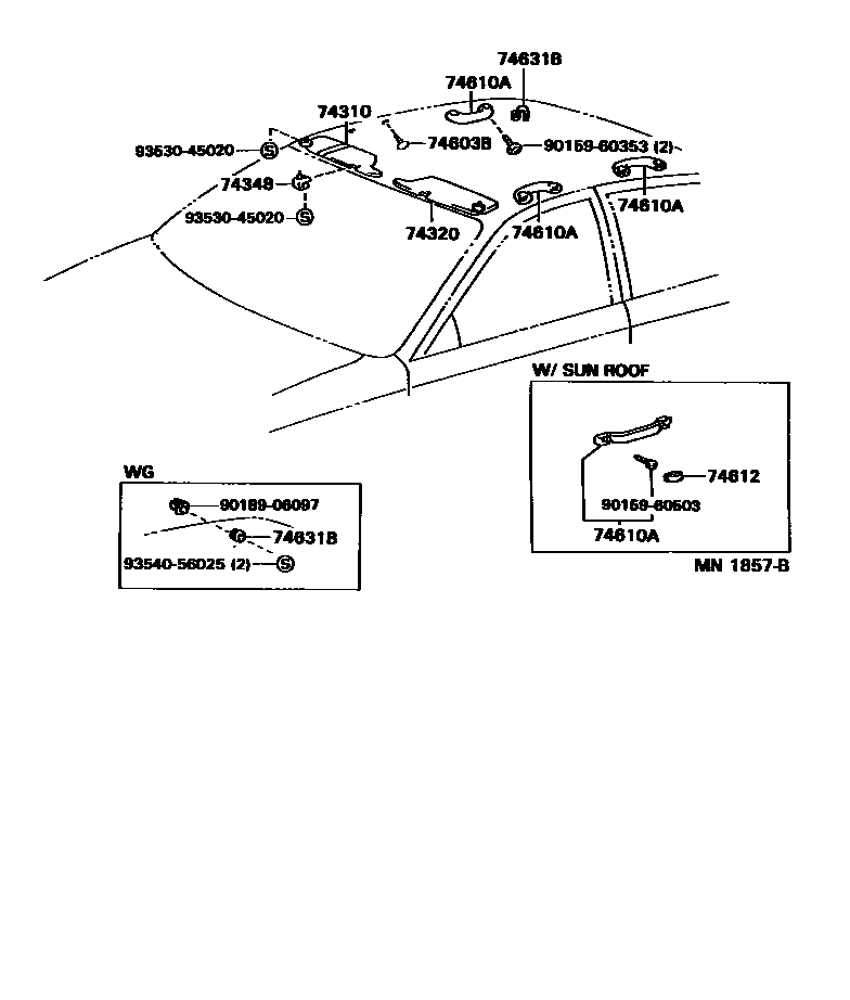 Toyota COROLLA 扶手和遮阳板 EPC diagram — MN1857B