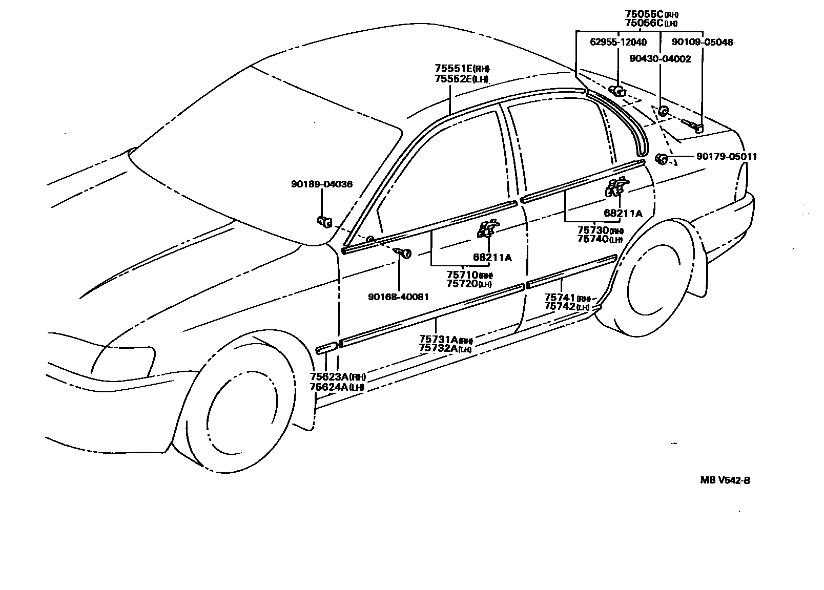 Toyota COROLLA 侧防护条 EPC diagram — MBV542B