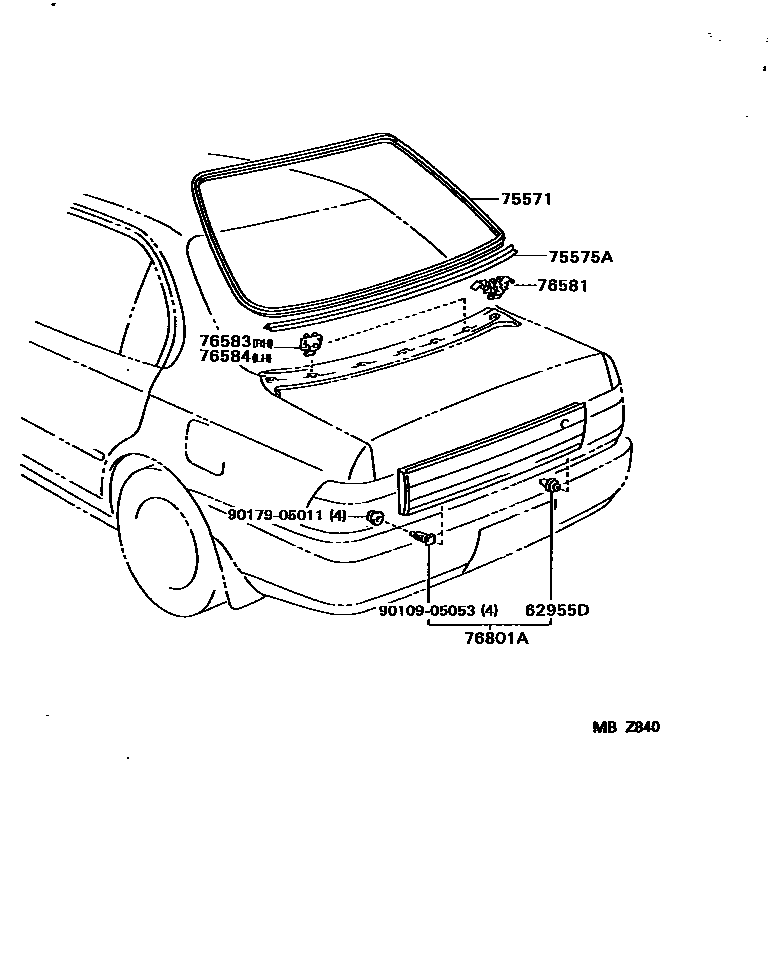Toyota COROLLA 后防护条 EPC diagram — MBZ840