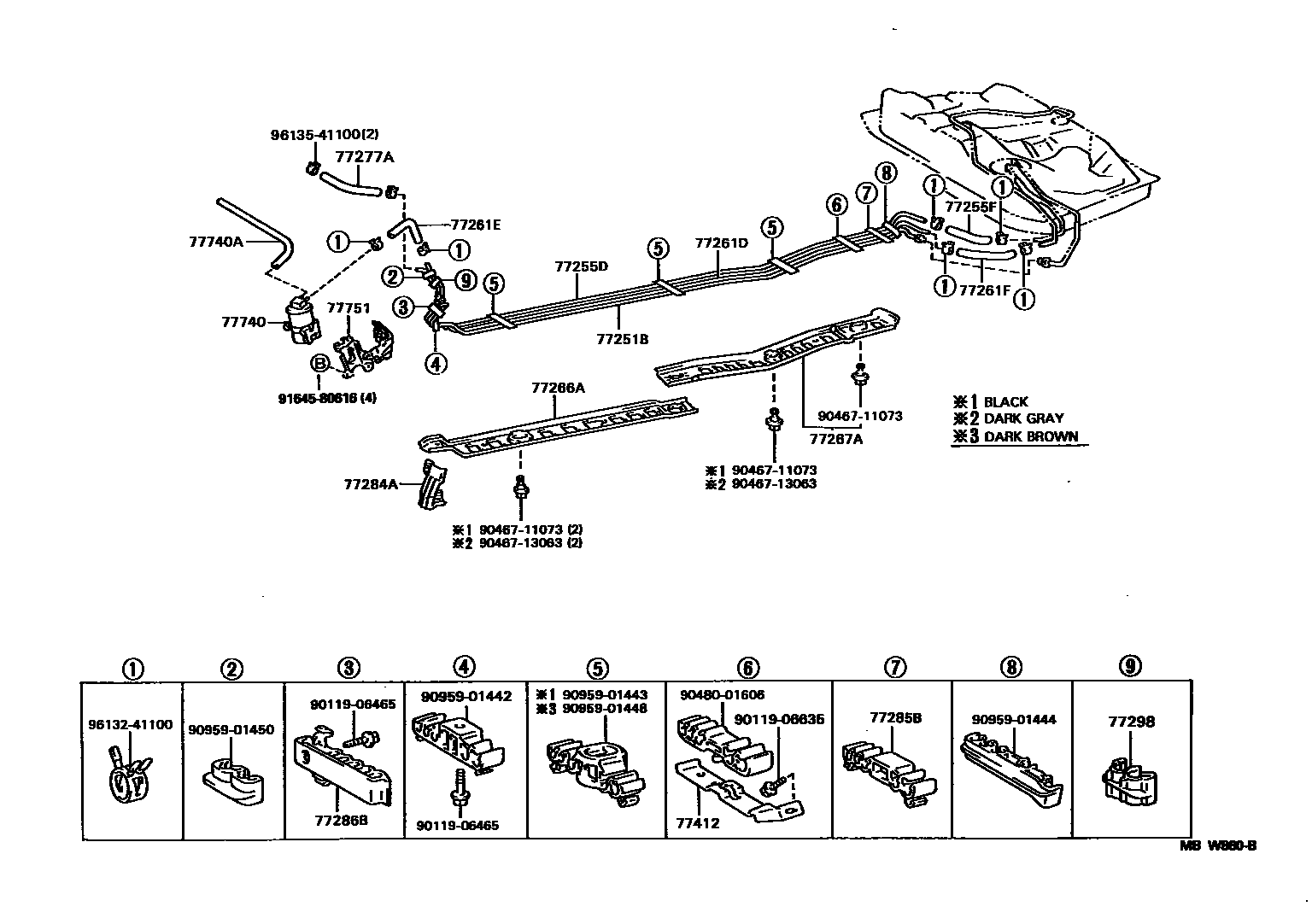 Toyota COROLLA 燃油箱和燃油管 EPC diagram — MBW860B