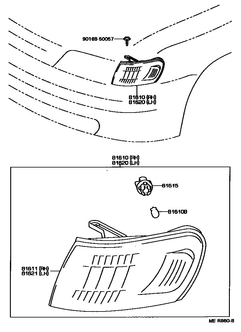 Toyota COROLLA 前示宽灯 EPC diagram — MER860B