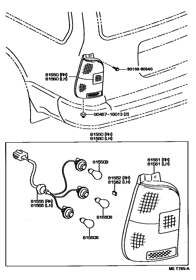 Toyota COROLLA 后组合灯 EPC diagram — MET765A