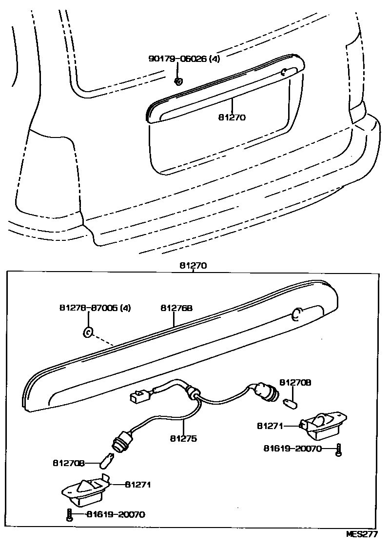 Toyota COROLLA 后牌照灯 EPC diagram — MES277