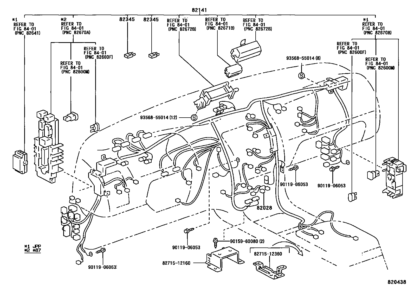 Toyota COROLLA 线束和卡夹 EPC diagram — 820438