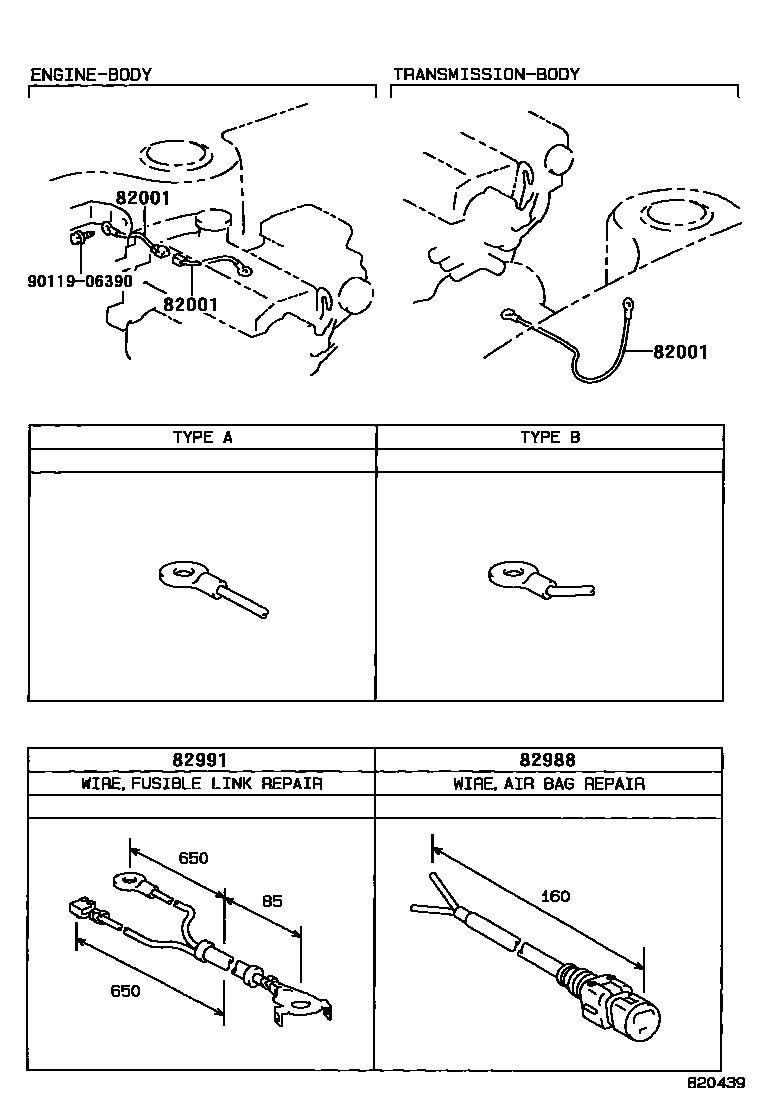 Toyota COROLLA 线束和卡夹 EPC diagram — 820439