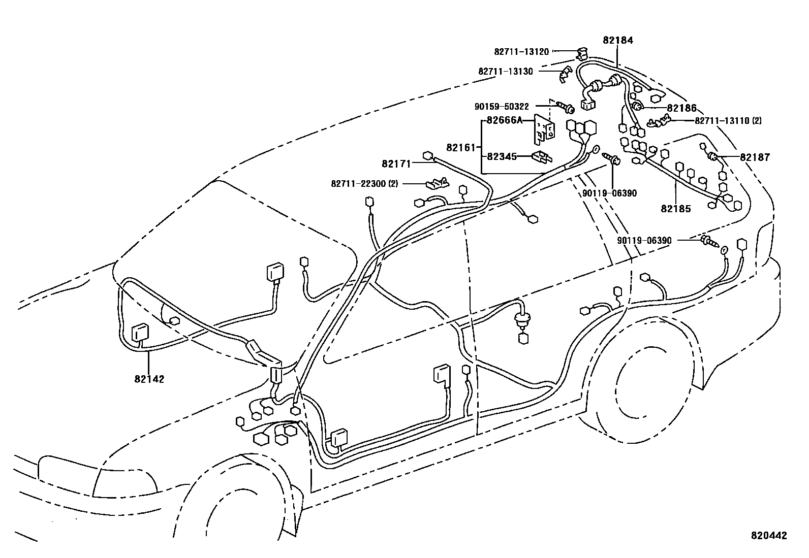 Toyota COROLLA 线束和卡夹 EPC diagram — 820442