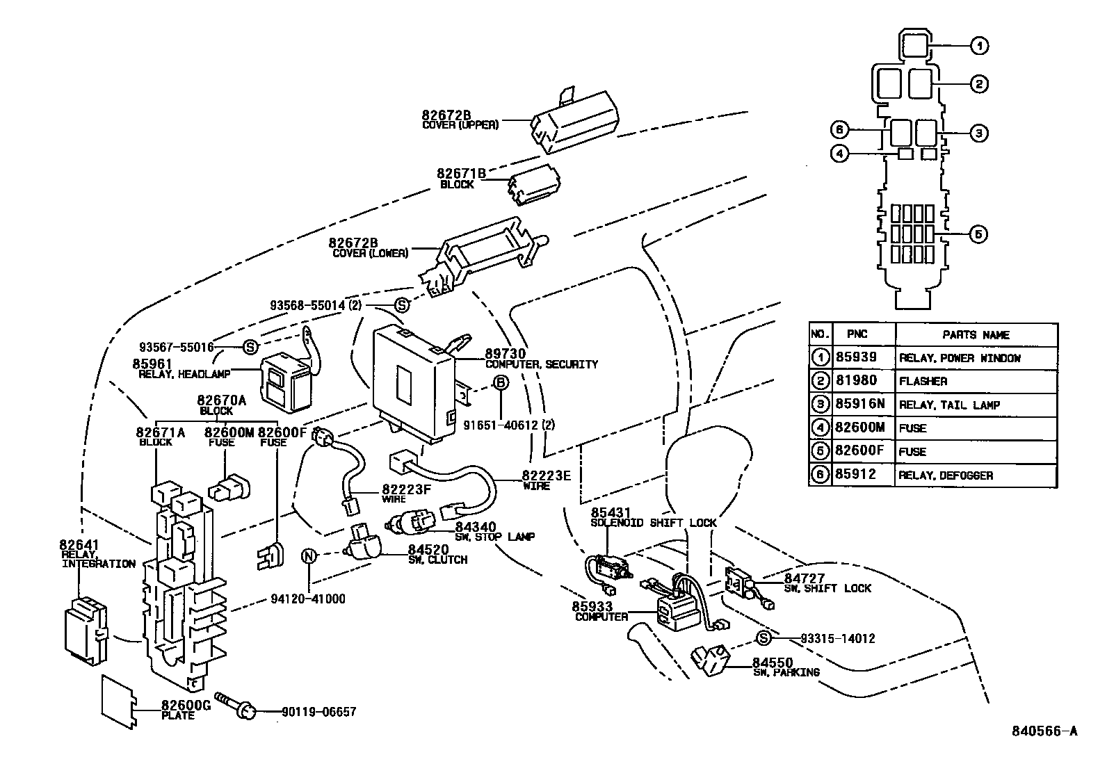 Toyota COROLLA 开关和继电器和ECU EPC diagram — 840566A