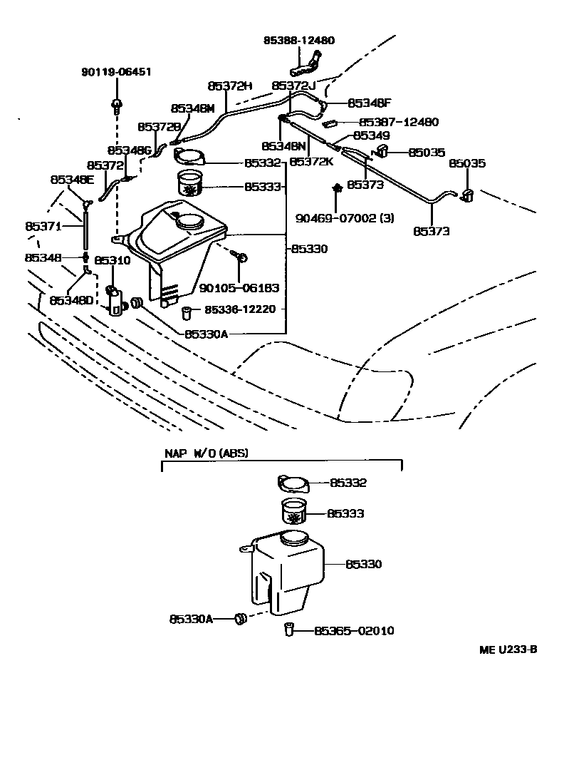 Toyota COROLLA 挡风玻璃清洗器 EPC diagram — MEU233B
