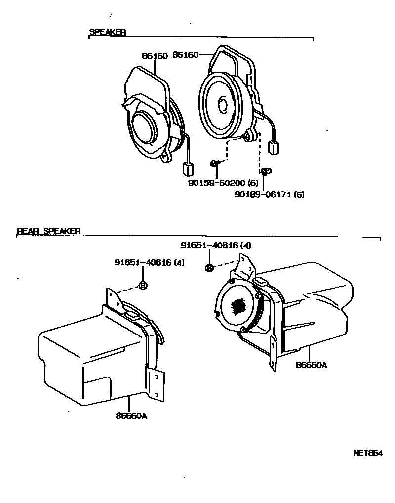 Toyota COROLLA 扬声器 EPC diagram — MET864