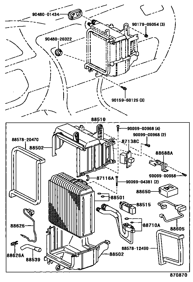 Toyota COROLLA 暖风和空调系统 - 冷却器组件 EPC diagram — 870870