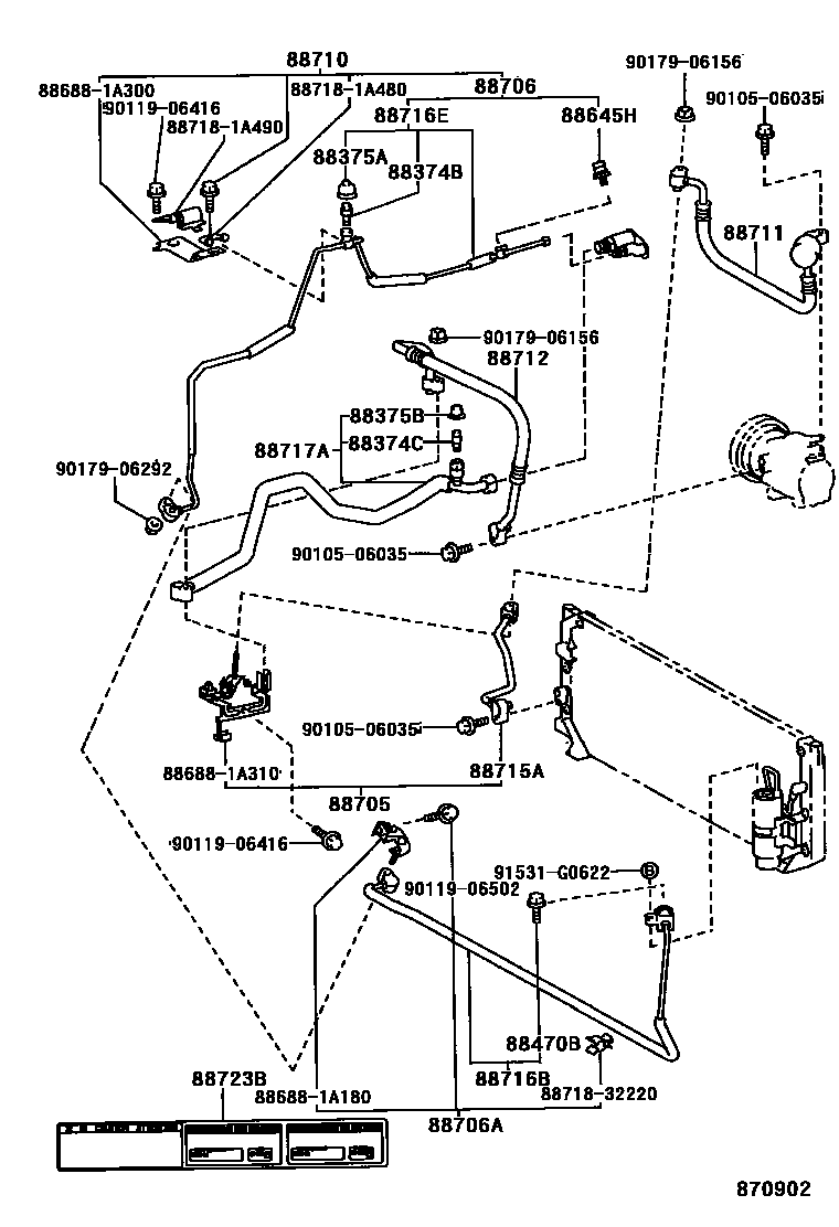 Toyota COROLLA Heating & Air Conditioning - Cooler Piping EPC diagram — 870902